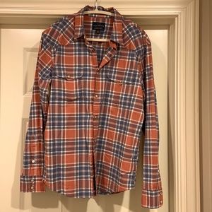 Men’s Orange and Blue Plaid Shirt